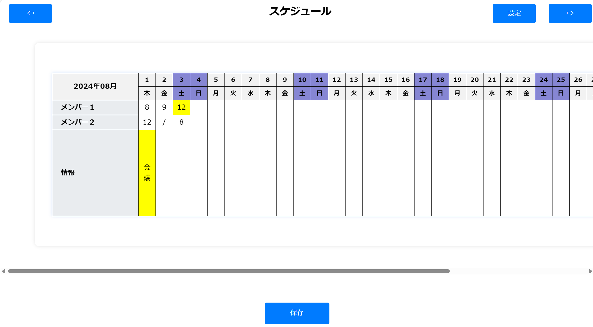 シフト作成画面の説明